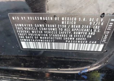 2017 Volkswagen Jetta Se from USA, damaged, VIN 3VWDB7AJ5HM208277